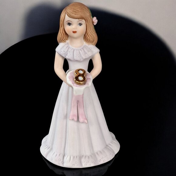 Enesco Growing Up Birthday Girls Age 8 Brunette Porcelain Figurine 1982 - Picture 1 of 14